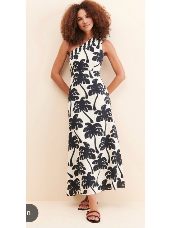 FARM Rio Dresses & Skirts - One-Shoulder Black & White Palm-Print Maxi Dress